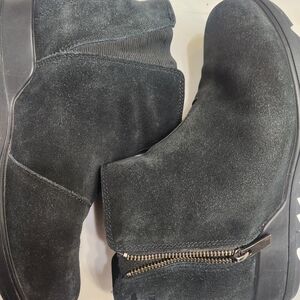 Black Suede Ankle Boots with Zipper